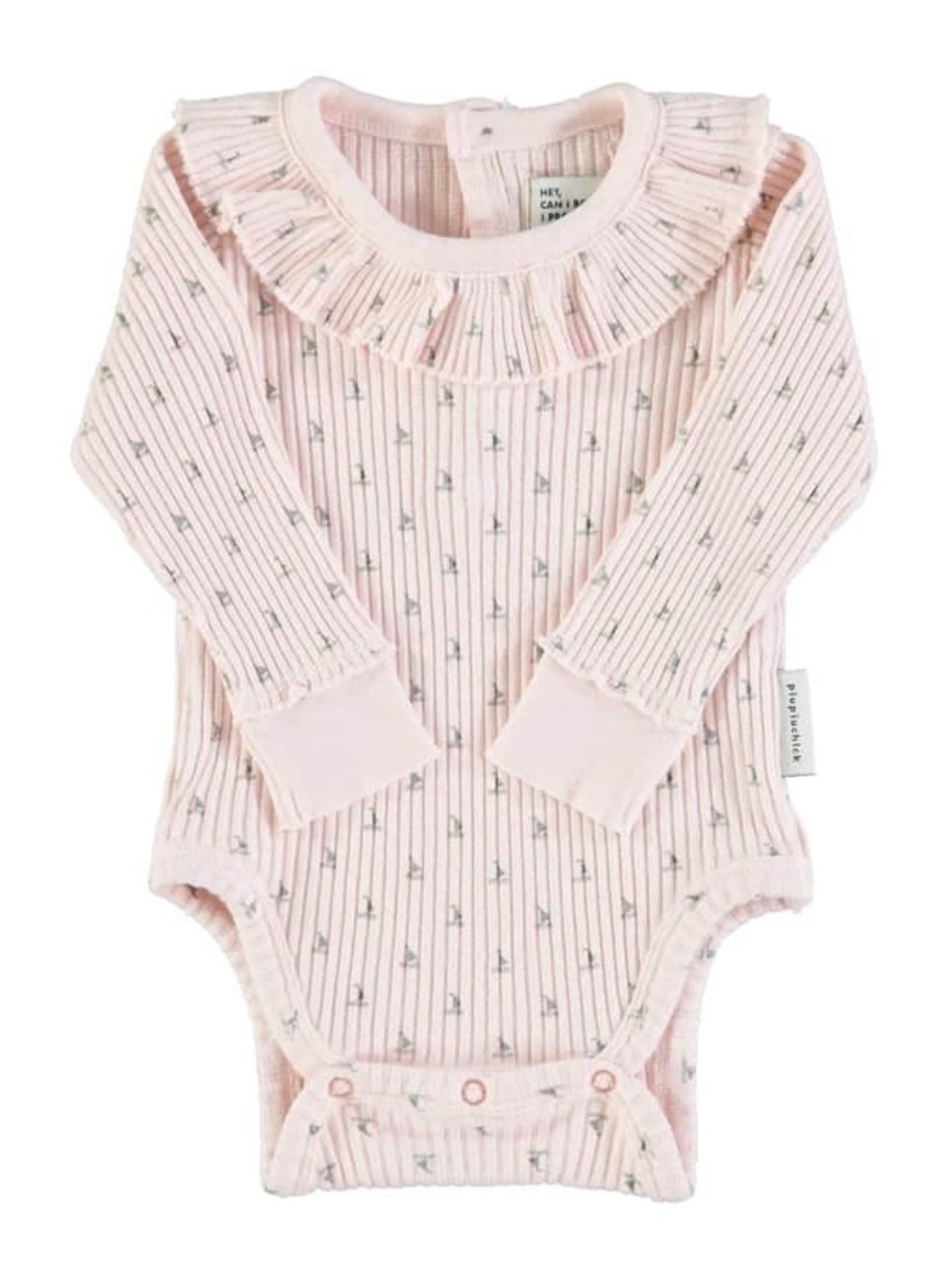 Piupiuchick Pink Ruffle-Trim Ribbed Baby One-Piece Bodysuit and Matching Pants